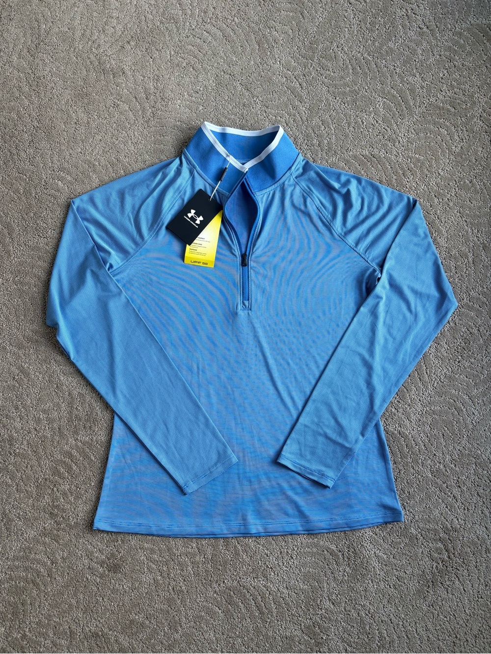 NWT Women’s Under Armour Striped Sky Blue Golf Half-Zip